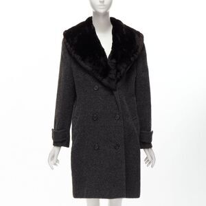 GUCCI Tom Ford Vintage grey alpaca fur collar double brested winter coat IT42 M
